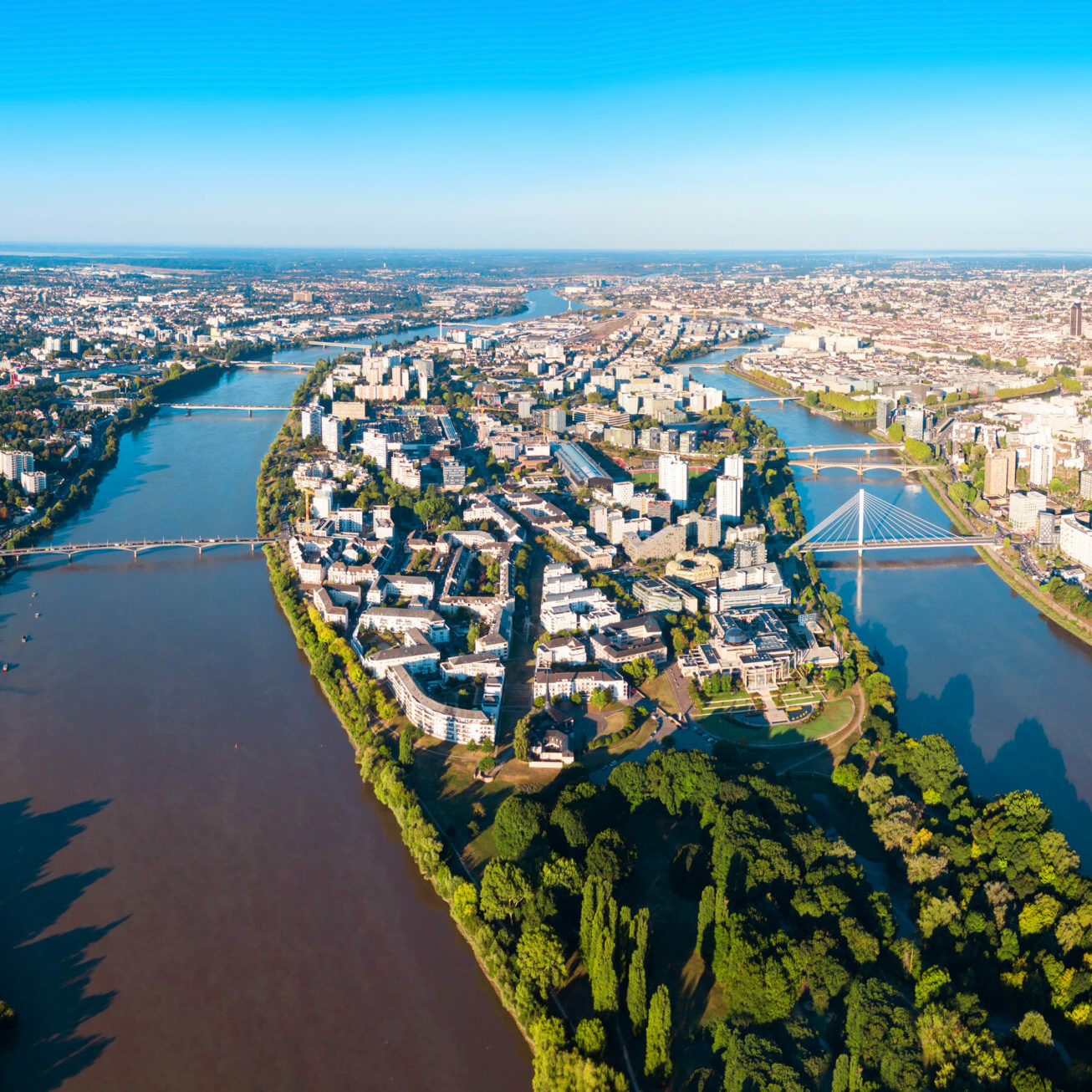 Nantes,City,Between,The,Branches,Of,The,Loire,River,Aerial